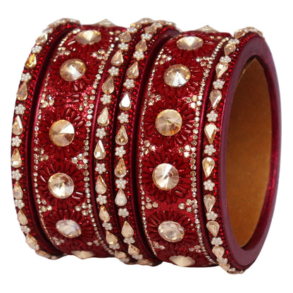 Beautiful Lac Bangles Set with Floral Stone Design for Brides