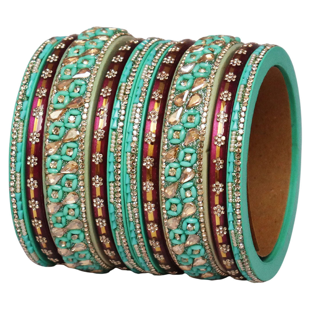 Fancy Jaipuri Lac Short Bangles Set with Kundan & Beads Design