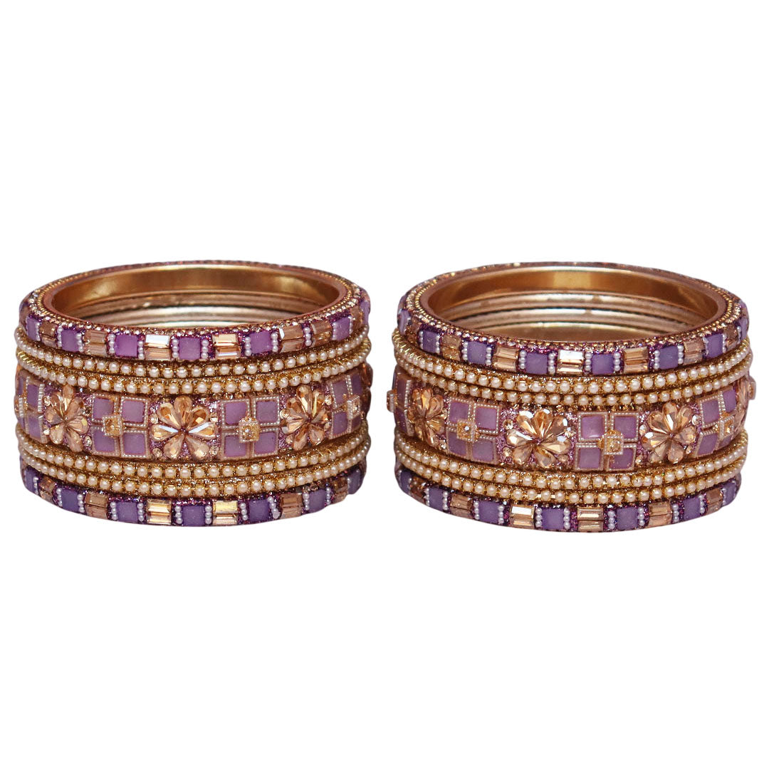 Designer Metal Short Bangles for Wedding with Kundan & Pearl Work