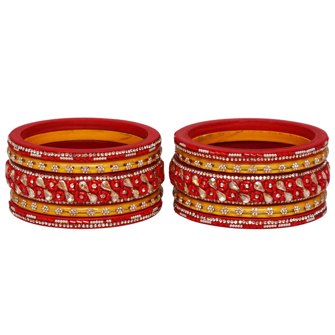 Fancy Jaipuri Lac Short Bangles Set with Kundan & Beads Design