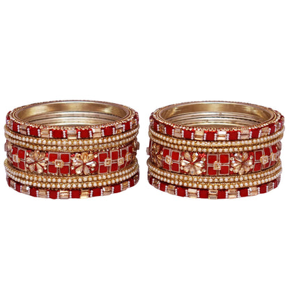 Designer Metal Short Bangles for Wedding with Kundan & Pearl Work