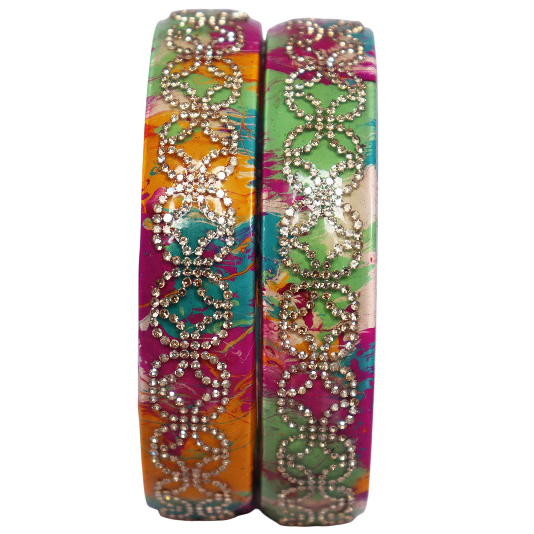 Premium Lac Bangles for Women | Multicolor Marble Finish Rhinestone Traditional Rajasthani Bangles By TAJ BRIDAL STORE