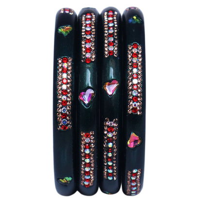 Rajasthani Lac Bangles with Heart Shape Kundan & Rhinestones