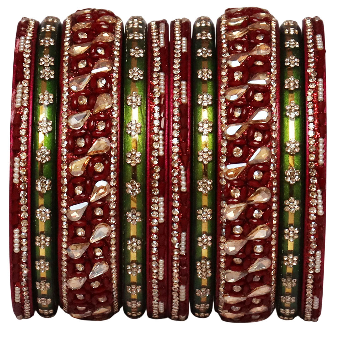 Fancy Jaipuri Lac Short Bangles Set with Kundan & Beads Design