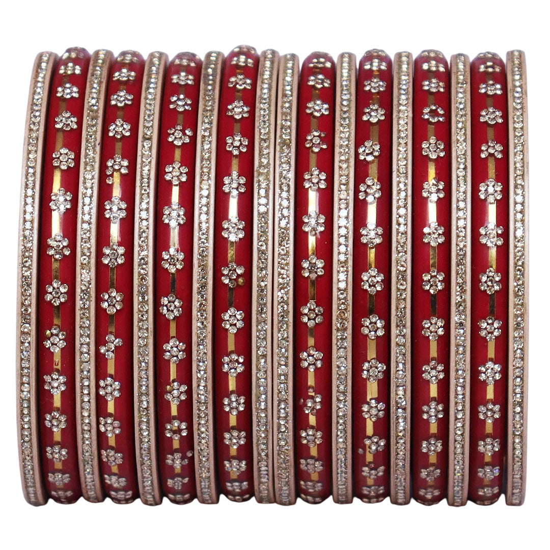 Bridal Rajasthani Lac Bangles Set with Floral Stone Work