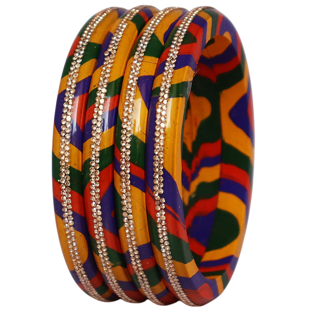 Lac Bangles Set Lahariya Design with Rhinestones Work