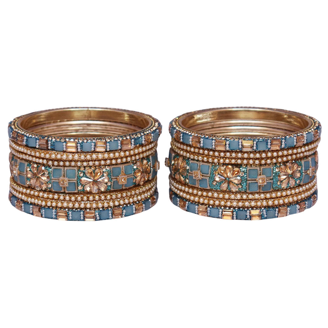 Designer Metal Short Bangles for Wedding with Kundan & Pearl Work