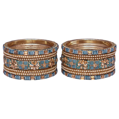Designer Metal Short Bangles for Wedding with Kundan & Pearl Work
