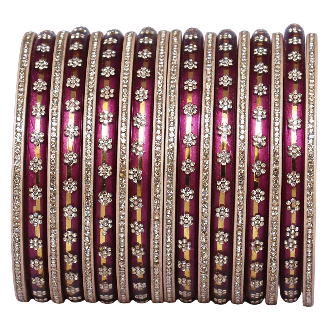 Bridal Rajasthani Lac Bangles Set with Floral Stone Work