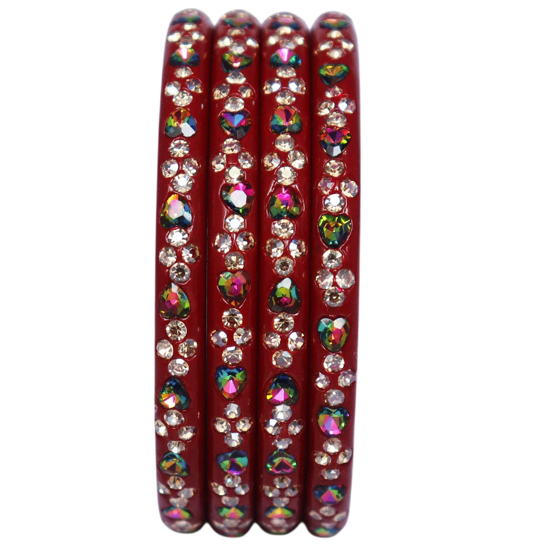 Rajasthani Handmade Lac Bangles with Multicolour Heart-Shaped Stones and Rhinestone Work by TAJ BRIDAL STORE