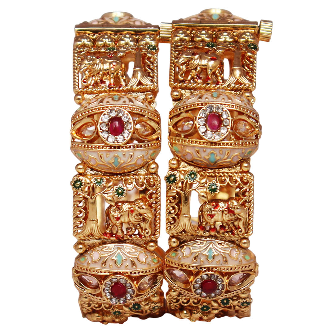 Premium Elephant Design Kundan Bracelet Kada for Women's