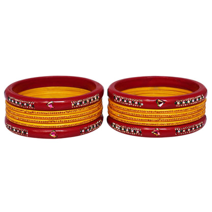 Jaipuri Lac Short Bangles with Heart Shape Kundan & Rhinestones