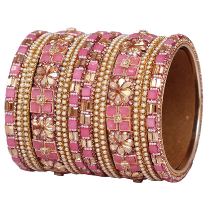 Designer Metal Short Bangles for Wedding with Kundan & Pearl Work