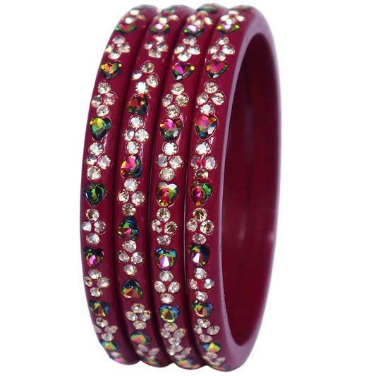 Rajasthani Handmade Lac Bangles with Multicolour Heart-Shaped Stones and Rhinestone Work by TAJ BRIDAL STORE
