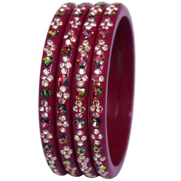 Rajasthani Handmade Lac Bangles with Multicolour Heart-Shaped Stones and Rhinestone Work by TAJ BRIDAL STORE