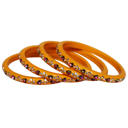 Rajasthani Handmade Lac Bangles with Multicolour Heart-Shaped Stones and Rhinestone Work by TAJ BRIDAL STORE