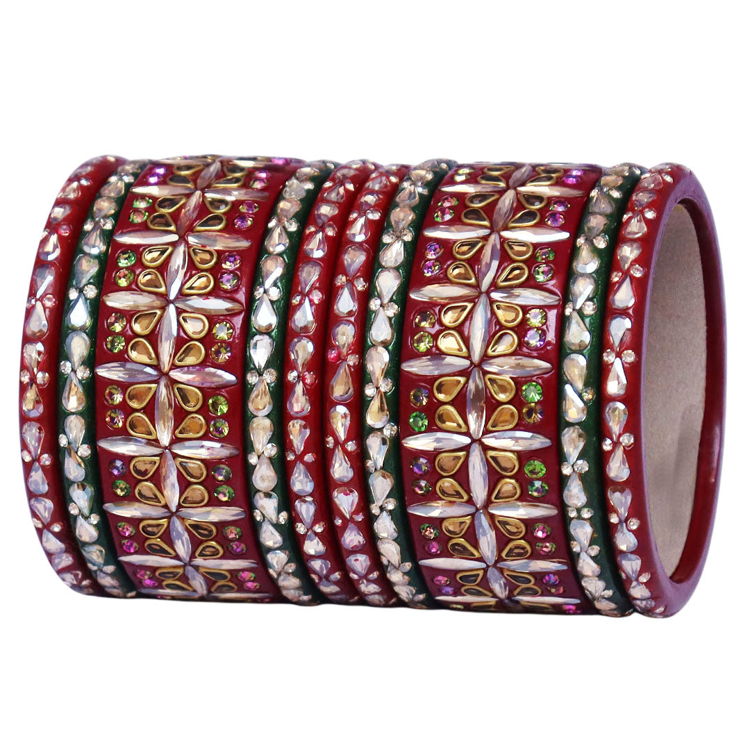Stylish Short Lac Bangles Set With Latest Kundan-Rhinestones Design