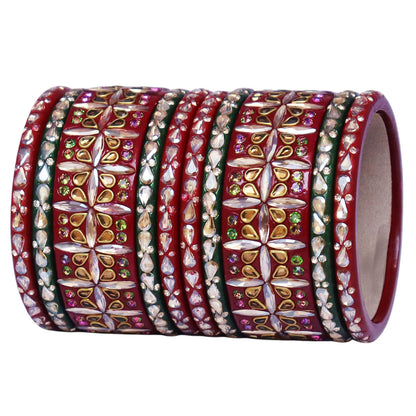 Stylish Short Lac Bangles Set With Latest Kundan-Rhinestones Design