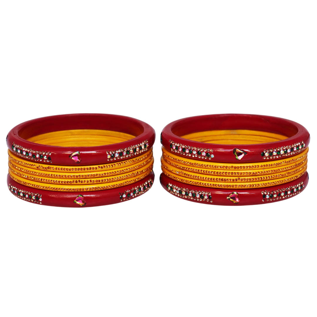 Jaipuri Lac Short Bangles with Heart Shape Kundan & Rhinestones