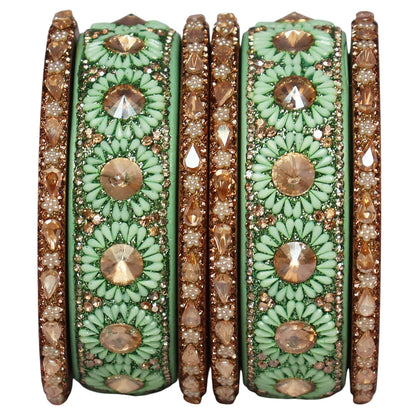 Beautiful Lac Bangles Set with Floral Stone Design for Brides