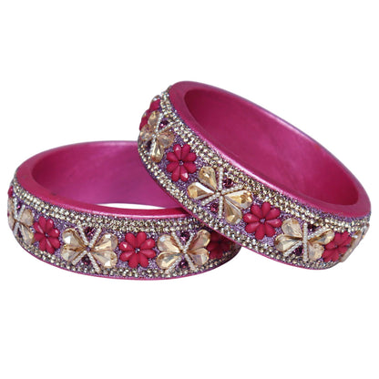 Designer Kundan Lac Bangles with Floral Rhinestones & Pearl Work by TAJ BRIDAL STORE