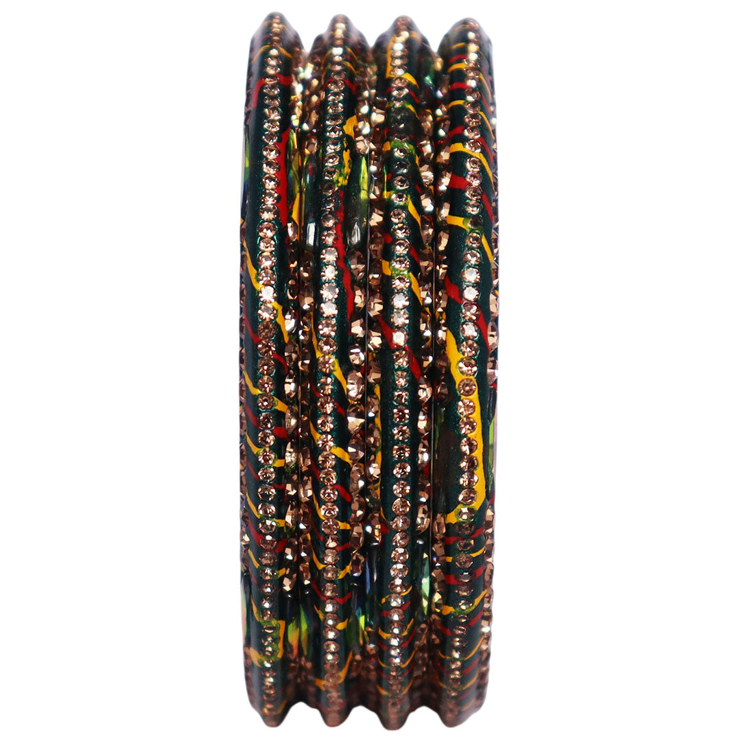 Lehariya Lac Bangles for Women | Traditional Rajasthani Rhinestone Bangles | Glossy Festival & Wedding Bangles By TAJ BRIDAL STORE