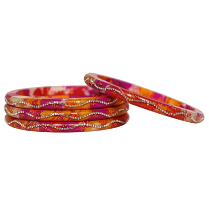 Handcrafted Rajasthani Pure Lac Bangles for Women Premium Glossy Ethnic Bangles with Rhinestone Wave Pattern