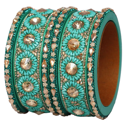 Beautiful Lac Bangles Set with Floral Stone Design for Brides