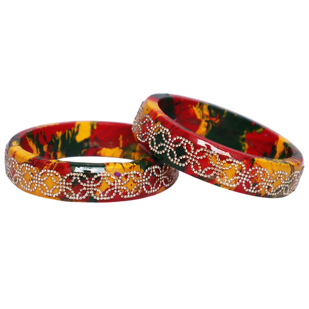 Premium Lac Bangles for Women | Multicolor Marble Finish Rhinestone Traditional Rajasthani Bangles By TAJ BRIDAL STORE