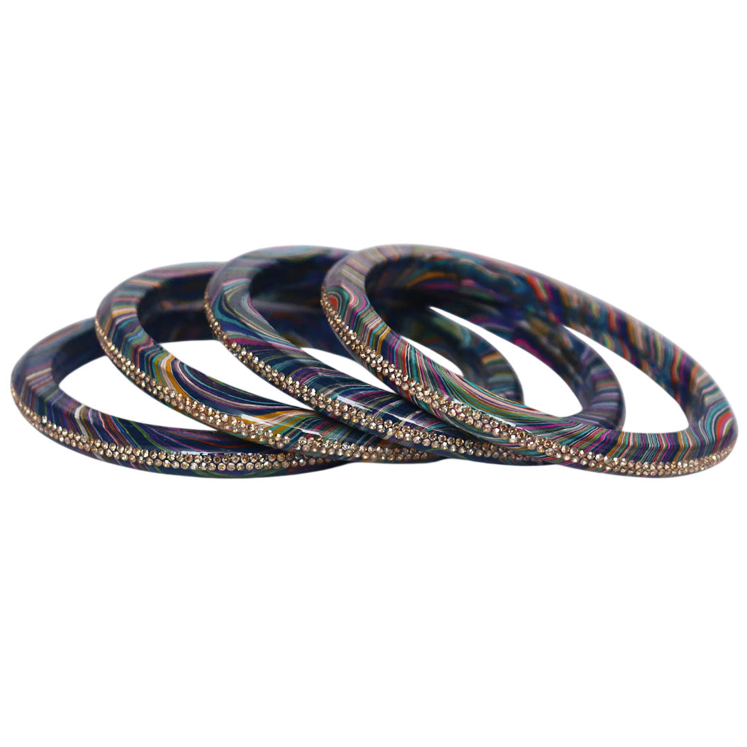 Rajasthani Lahariya Lac Bangles Set with Rhinestone Work by TAJ BRIDAL STORE
