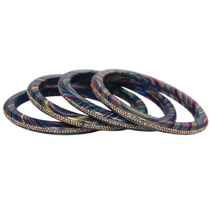 Rajasthani Lahariya Lac Bangles Set with Rhinestone Work by TAJ BRIDAL STORE