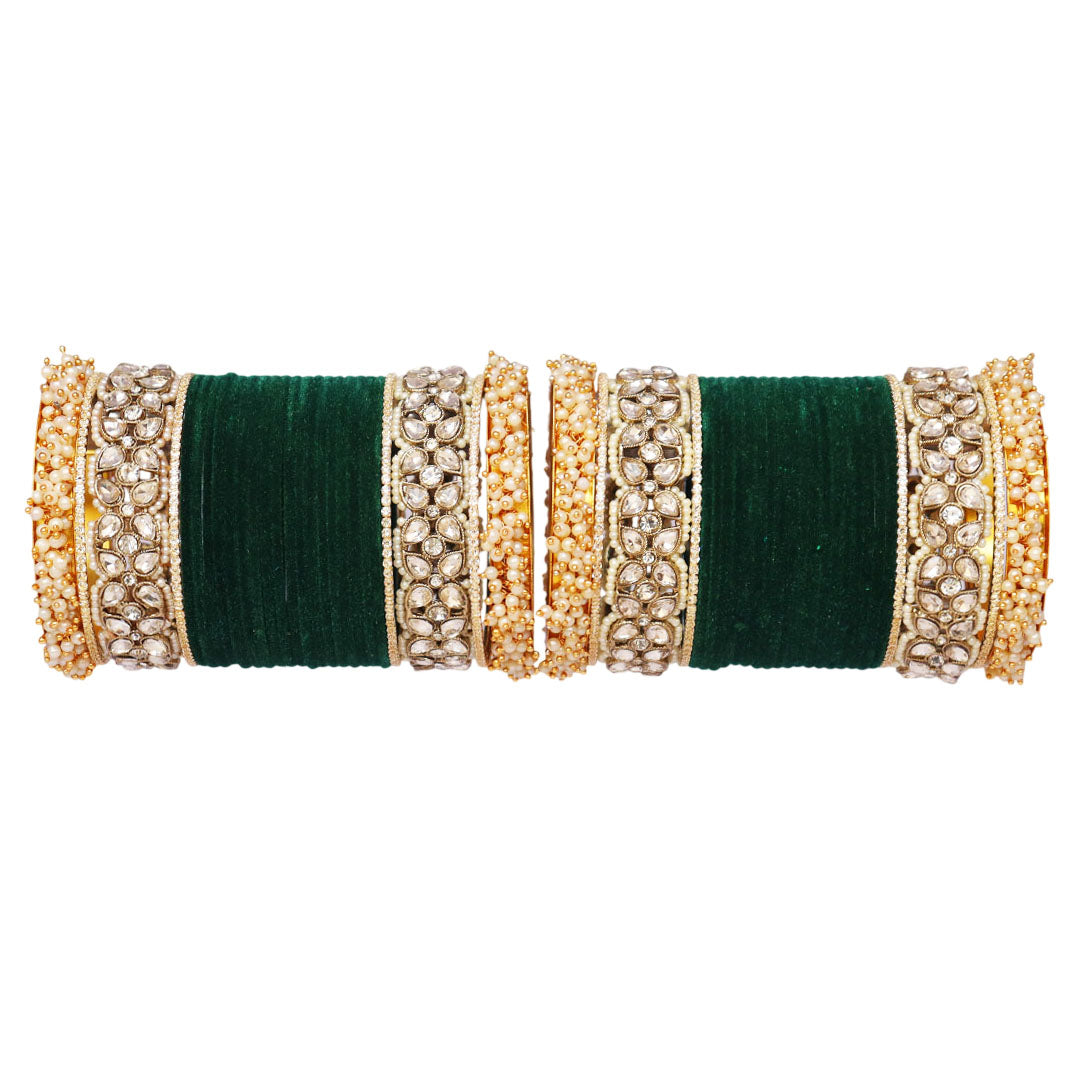 Premium Bridal Metal Bangles – Kundan Stone & Pearl Embellished
