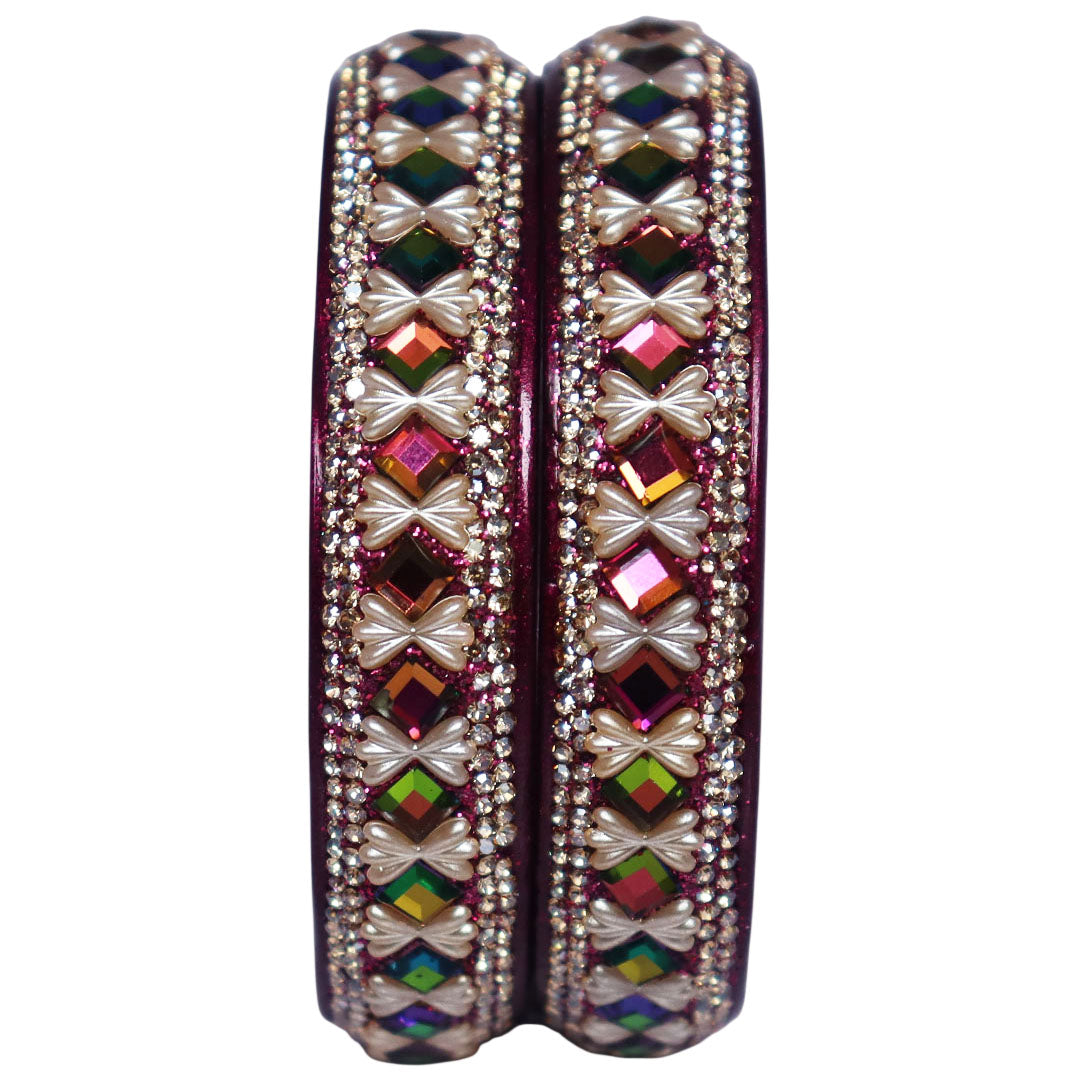 Lightweight Pure Lac Kada Bangles with Rhinestone and Rainbow Artificial Stone Embellishments