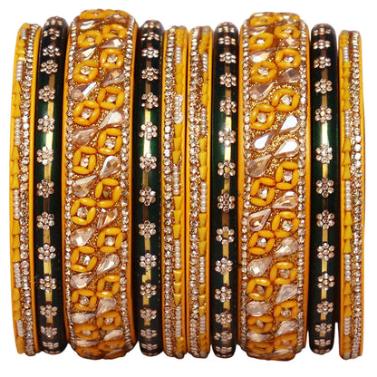 Fancy Jaipuri Lac Short Bangles Set with Kundan & Beads Design