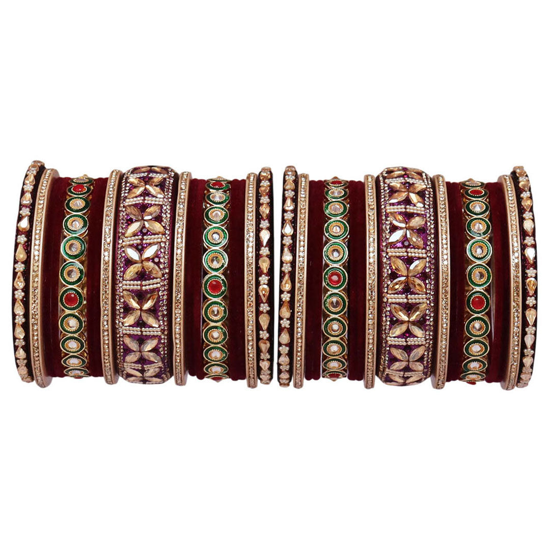 Rajasthani Wedding Chura with Kundan Beads & Velvet Bangles