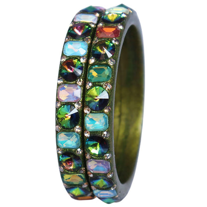 Antique Multicolor AD Stone Lac Bangles for Women | Traditional Rajasthani Handmade Bangles Set of 2