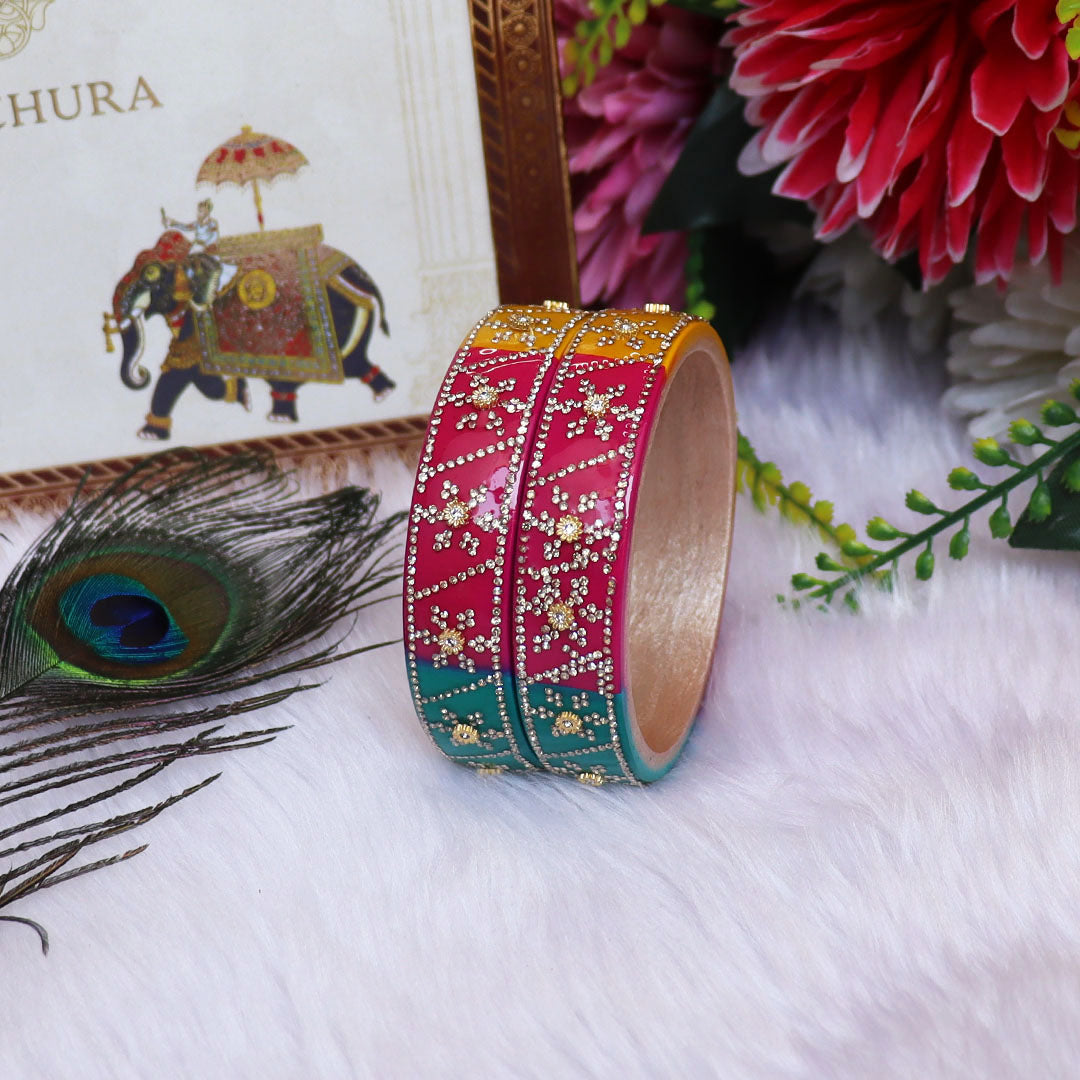 Designer Lac Bangles For Girls in Rhinestones Design