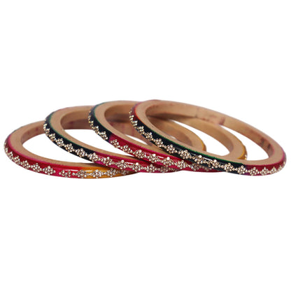 Premium designer red lac bangles for women with rhinestone work