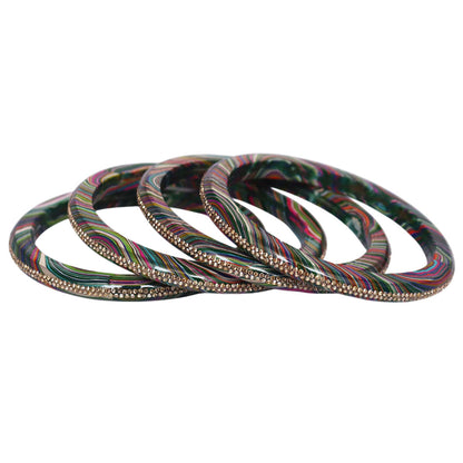 Rajasthani Lahariya Lac Bangles Set with Rhinestone Work by TAJ BRIDAL STORE
