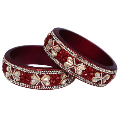 Designer Kundan Lac Bangles with Floral Rhinestones & Pearl Work by TAJ BRIDAL STORE