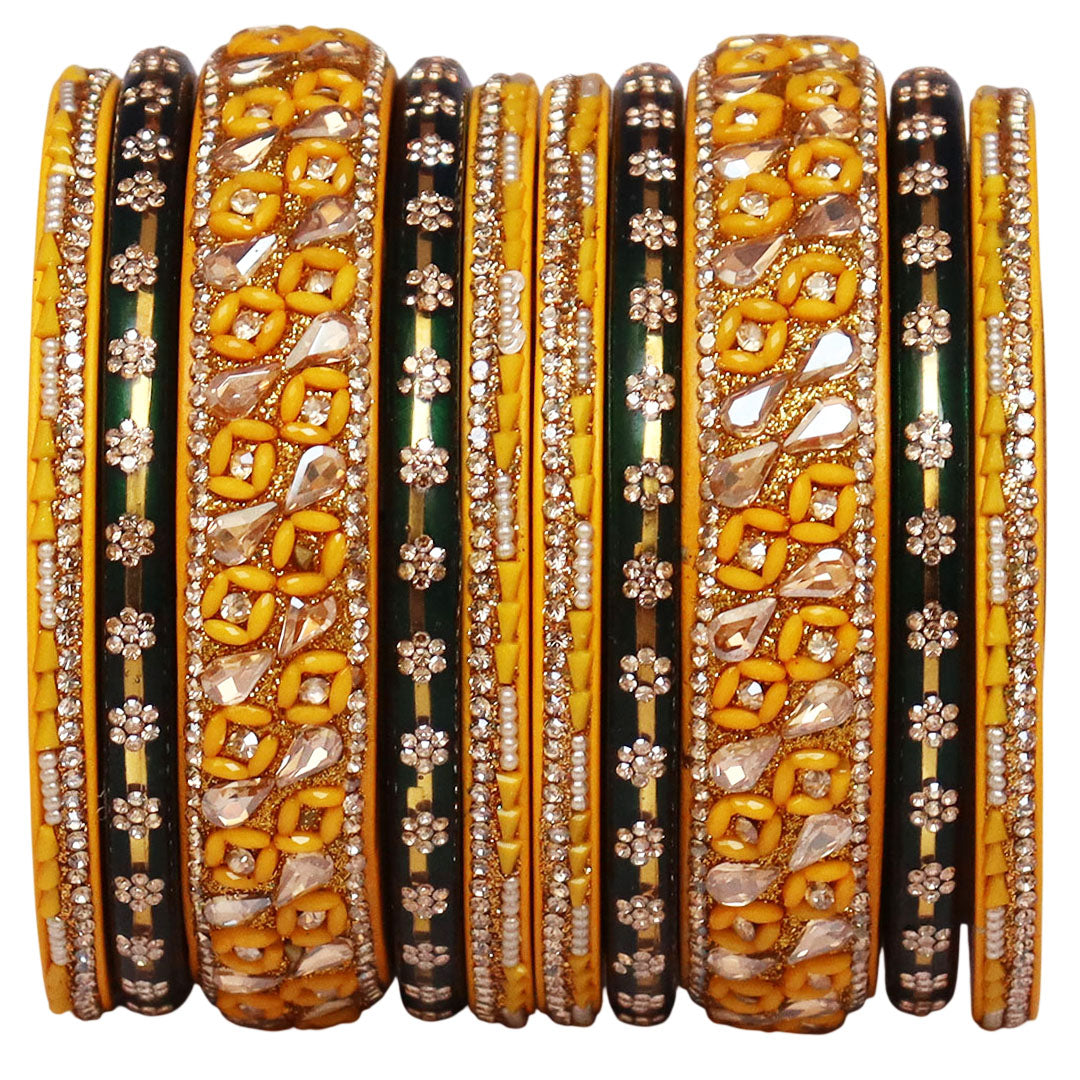 Fancy Jaipuri Lac Short Bangles Set with Kundan & Beads Design