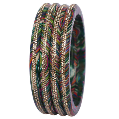 Rajasthani Lahariya Lac Bangles Set with Rhinestone Work by TAJ BRIDAL STORE