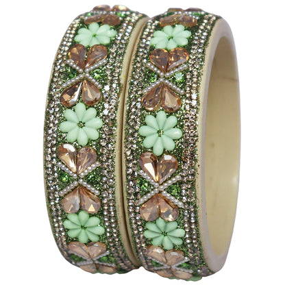 Designer Kundan Lac Bangles with Floral Rhinestones & Pearl Work by TAJ BRIDAL STORE