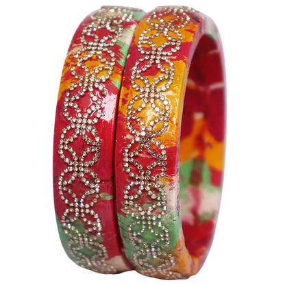 Premium Lac Bangles for Women | Multicolor Marble Finish Rhinestone Traditional Rajasthani Bangles By TAJ BRIDAL STORE