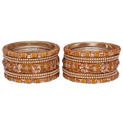 Designer Metal Short Bangles for Wedding with Kundan & Pearl Work