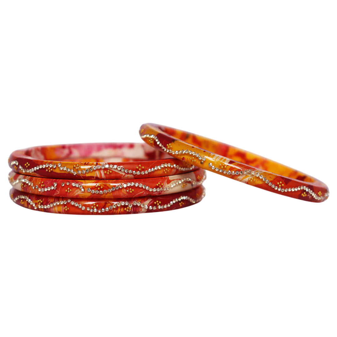 Premium Rajasthani Pure Lac Bangles Set for Women Handmade Glossy Rhinestone Wave Pattern Traditional Jewelry