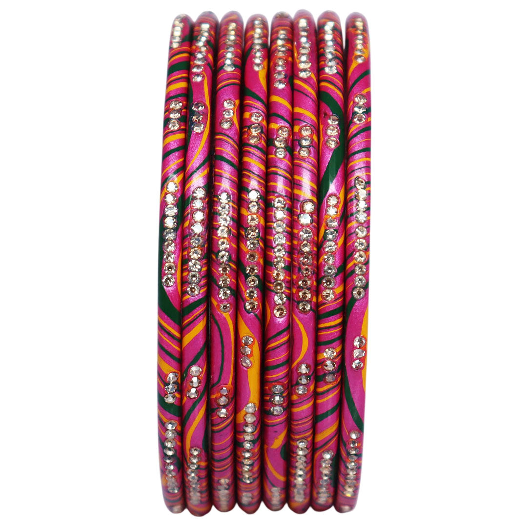 Authentic Handmade Jaipuri Leheriya Lac Bangles with Premium Rhinestone Detailing