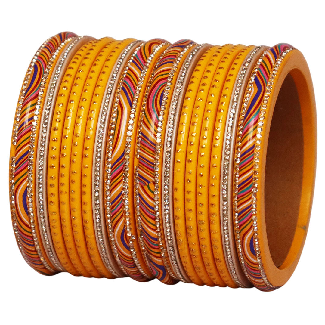 Stylish Rajasthani Lac Short Bangles Set with Lahariya & Boond Design