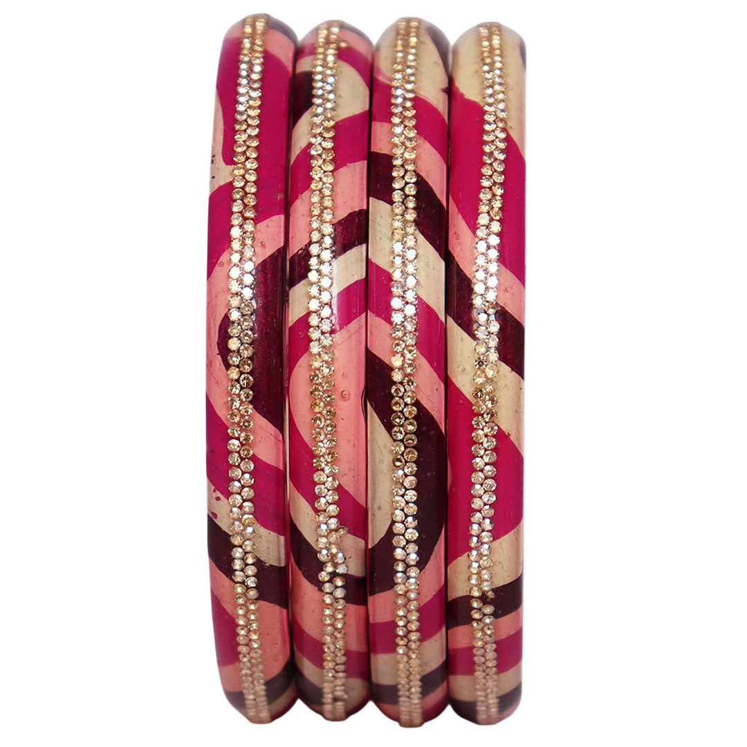 Lac Bangles Set Lahariya Design with Rhinestones Work