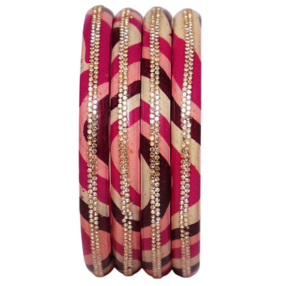 Lac Bangles Set Lahariya Design with Rhinestones Work